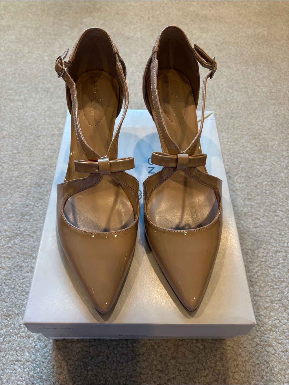 Bandolino Nude Patent Pointed T-Strap Pumps with Bow